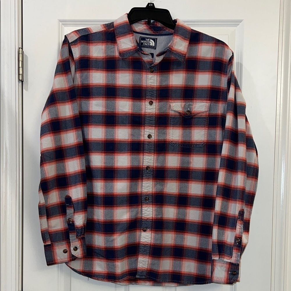 The North Face Orange, White, & Blue Checkered Shirt